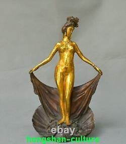 9.8'' Ancienne Dynastie Bronze Doré Danse Beauté Belle Femme Statue Sculpture
