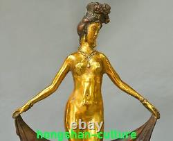 9.8'' Ancienne Dynastie Bronze Doré Danse Beauté Belle Femme Statue Sculpture