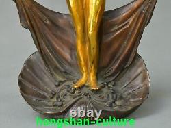9.8'' Ancienne Dynastie Bronze Doré Danse Beauté Belle Femme Statue Sculpture