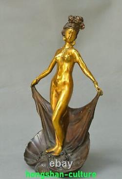 9.8'' Ancienne Dynastie Bronze Doré Danse Beauté Belle Femme Statue Sculpture