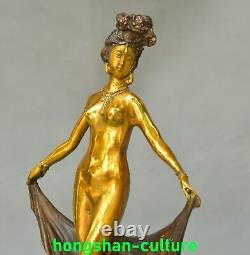 9.8'' Ancienne Dynastie Bronze Doré Danse Beauté Belle Femme Statue Sculpture