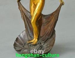 9.8'' Ancienne Dynastie Bronze Doré Danse Beauté Belle Femme Statue Sculpture