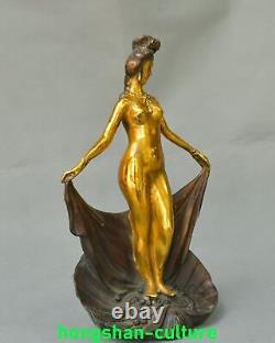9.8'' Ancienne Dynastie Bronze Doré Danse Beauté Belle Femme Statue Sculpture