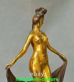 9.8'' Ancienne Dynastie Bronze Doré Danse Beauté Belle Femme Statue Sculpture