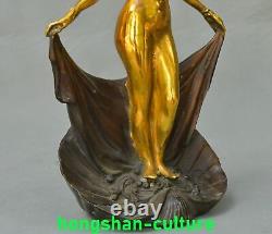 9.8'' Ancienne Dynastie Bronze Doré Danse Beauté Belle Femme Statue Sculpture