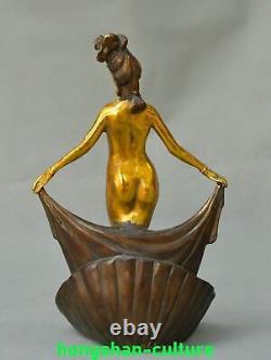 9.8'' Ancienne Dynastie Bronze Doré Danse Beauté Belle Femme Statue Sculpture