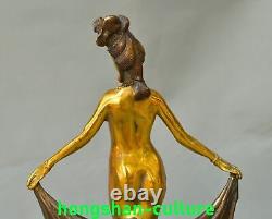 9.8'' Ancienne Dynastie Bronze Doré Danse Beauté Belle Femme Statue Sculpture