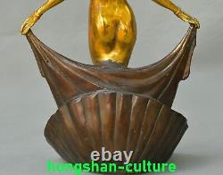 9.8'' Ancienne Dynastie Bronze Doré Danse Beauté Belle Femme Statue Sculpture