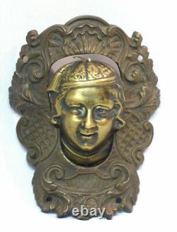 AA 19ème ancien mascaron billard bronze sculpture 18cm580g bouche pivotant homme