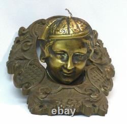 AA 19ème ancien mascaron billard bronze sculpture 18cm580g bouche pivotant homme