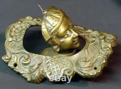 AA 19ème ancien mascaron billard bronze sculpture 18cm580g bouche pivotant homme