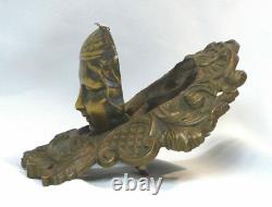 AA 19ème ancien mascaron billard bronze sculpture 18cm580g bouche pivotant homme