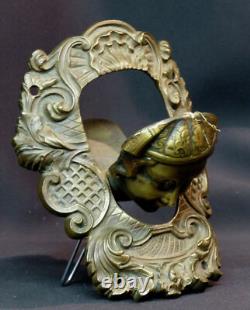 AA 19ème ancien mascaron billard bronze sculpture 18cm580g bouche pivotant homme