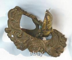 AA 19ème ancien mascaron billard bronze sculpture 18cm580g bouche pivotant homme