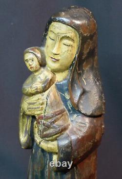 AA vierge enfant statuette ancienne 37c1,3kg bois Jésus art sacré Dieu christ