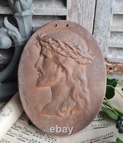 ANCIENNE SCULPTURE MEDAILLON TERRE CUITE ALAPHILIPPE FERDINAND 1880/1910 christ