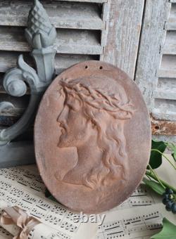 ANCIENNE SCULPTURE MEDAILLON TERRE CUITE ALAPHILIPPE FERDINAND 1880/1910 christ