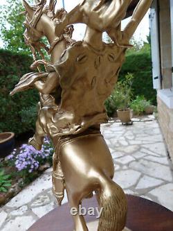 ANCIENNE SCULPTURE STATUE GUERRIER DOGON SUR CHEVA LCABRE en BRONZE