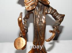 ANCIENNE SCULPTURE STATUE en BRONZE CLOWN Jouant de la Musique Signée Lohé