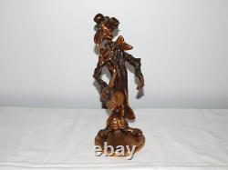 ANCIENNE SCULPTURE STATUE en BRONZE CLOWN Jouant de la Musique Signée Lohé