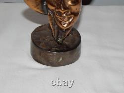 ANCIENNE SCULPTURE Statue en BRONZE Visage Signée Yves Lohé