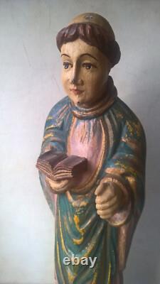 ANCIENNE SCULPTURE religieuse BOIS STATUE SAINT LOCRONAN QUIMPER BRETAGNE MOINE