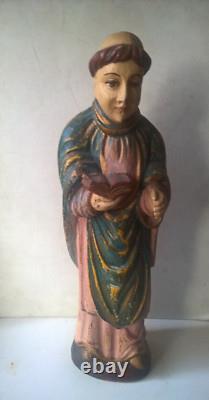 ANCIENNE SCULPTURE religieuse BOIS STATUE SAINT LOCRONAN QUIMPER BRETAGNE MOINE