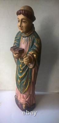 ANCIENNE SCULPTURE religieuse BOIS STATUE SAINT LOCRONAN QUIMPER BRETAGNE MOINE