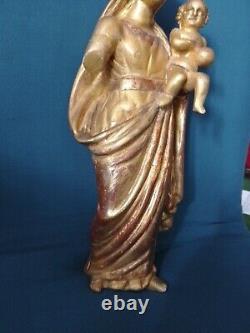 ANCIENNE STATUE/BOIS SCULPTE DORE/LA VIERGE A L'ENFANT/XVIII-XIXème/32,5cm/0,9kg