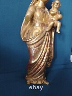 ANCIENNE STATUE/BOIS SCULPTE DORE/LA VIERGE A L'ENFANT/XVIII-XIXème/32,5cm/0,9kg