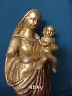ANCIENNE STATUE/BOIS SCULPTE DORE/LA VIERGE A L'ENFANT/XVIII-XIXème/32,5cm/0,9kg