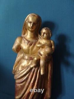 ANCIENNE STATUE/BOIS SCULPTE DORE/LA VIERGE A L'ENFANT/XVIII-XIXème/32,5cm/0,9kg