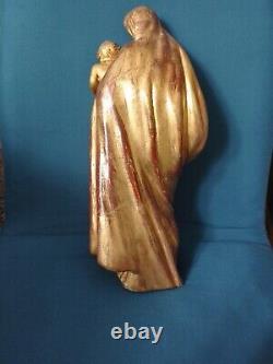 ANCIENNE STATUE/BOIS SCULPTE DORE/LA VIERGE A L'ENFANT/XVIII-XIXème/32,5cm/0,9kg