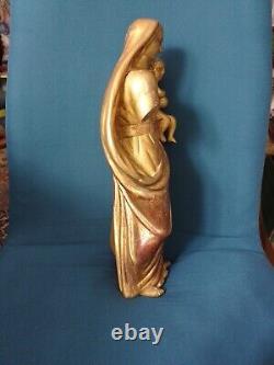 ANCIENNE STATUE/BOIS SCULPTE DORE/LA VIERGE A L'ENFANT/XVIII-XIXème/32,5cm/0,9kg