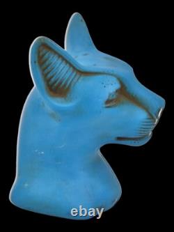 ANCIENNE STATUE EGYPTIENNE ANTIQUE pierre buste bleu sculpture déesse chat Ba