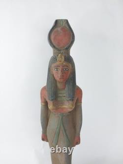 ANCIENNE STATUE EGYPTIENNE ANTIQUE pierre grande sculpture ISIS portant le