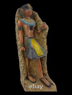ANCIENNE STATUE ÉGYPTIENNE pierre roi Toutankhamon sculpture hiéroglyphique