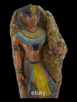 ANCIENNE STATUE ÉGYPTIENNE pierre roi Toutankhamon sculpture hiéroglyphique