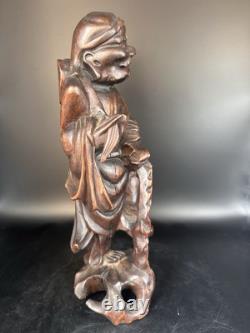 ANCIENNE STATUE GUERRIER CHINOIS SCULPTURE SUR BOIS 25cm 10