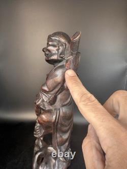 ANCIENNE STATUE GUERRIER CHINOIS SCULPTURE SUR BOIS 25cm 10