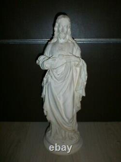 ANCIENNE STATUE RELIGIEUSE/JESUS SACRE-COEUR/STUCK CIRé /H. 41,5 cm/XIXème