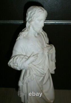 ANCIENNE STATUE RELIGIEUSE/JESUS SACRE-COEUR/STUCK CIRé /H. 41,5 cm/XIXème