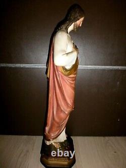 ANCIENNE STATUE RELIGIEUSE/SACRE COEUR DE JESUS/XXéme/H. 53cm/PLATRE/CHRIST/CROIX