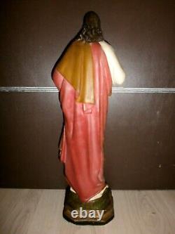 ANCIENNE STATUE RELIGIEUSE/SACRE COEUR DE JESUS/XXéme/H. 53cm/PLATRE/CHRIST/CROIX