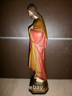 ANCIENNE STATUE RELIGIEUSE/SACRE COEUR DE JESUS/XXéme/H. 53cm/PLATRE/CHRIST/CROIX