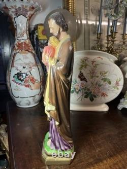 ANCIENNE STATUE RELIGIEUSE SAINT JOSEPH ET L'ENFANT JESUS PLATRE H. 42 Cm