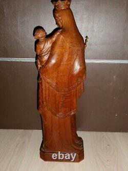 ANCIENNE STATUE RELIGIEUX/BOIS/XXème/LA VIERGE A L'ENFANT/H. 56 cm/JESUS/MADONNA