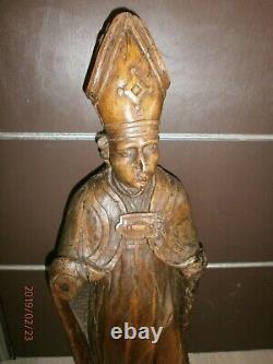 ANCIENNE STATUE RELIGIEUX EN BOIS /CIRE/XVIII-XIXème/SAINT EVEQUE/H. 90 cm/EGLISE