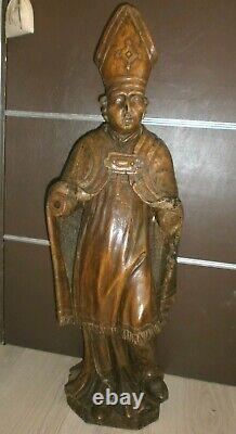 ANCIENNE STATUE RELIGIEUX EN BOIS /CIRE/XVIII-XIXème/SAINT EVEQUE/H. 90 cm/EGLISE
