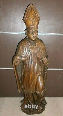 ANCIENNE STATUE RELIGIEUX EN BOIS /CIRE/XVIII-XIXème/SAINT EVEQUE/H. 90 cm/EGLISE